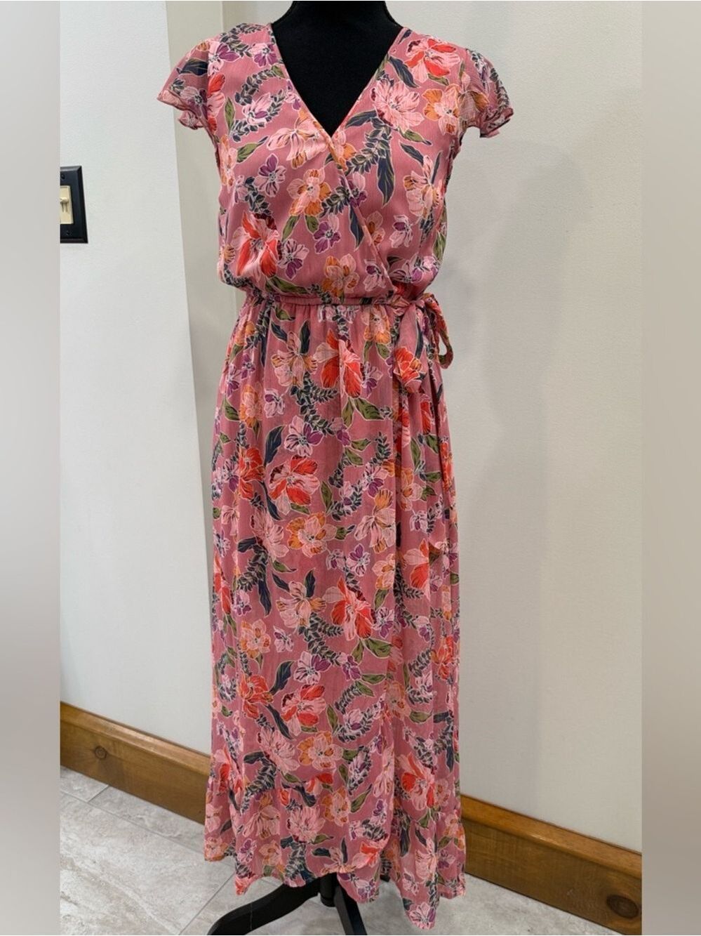 Band of Gypsies boho pink floral maxi dress size S